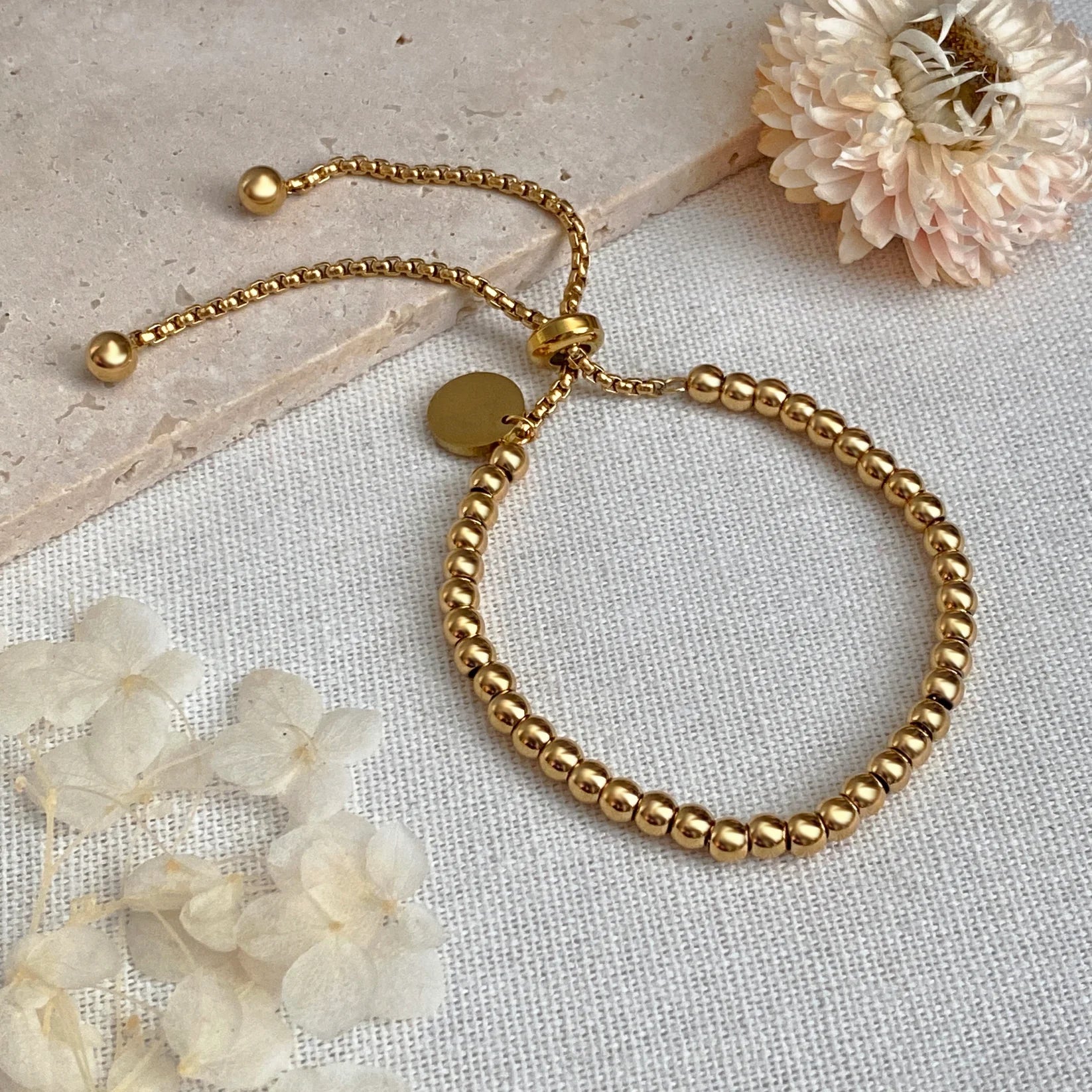 Pulsera Ajustable cuentas redondas Gold - Personalizable - Made For Wolfies