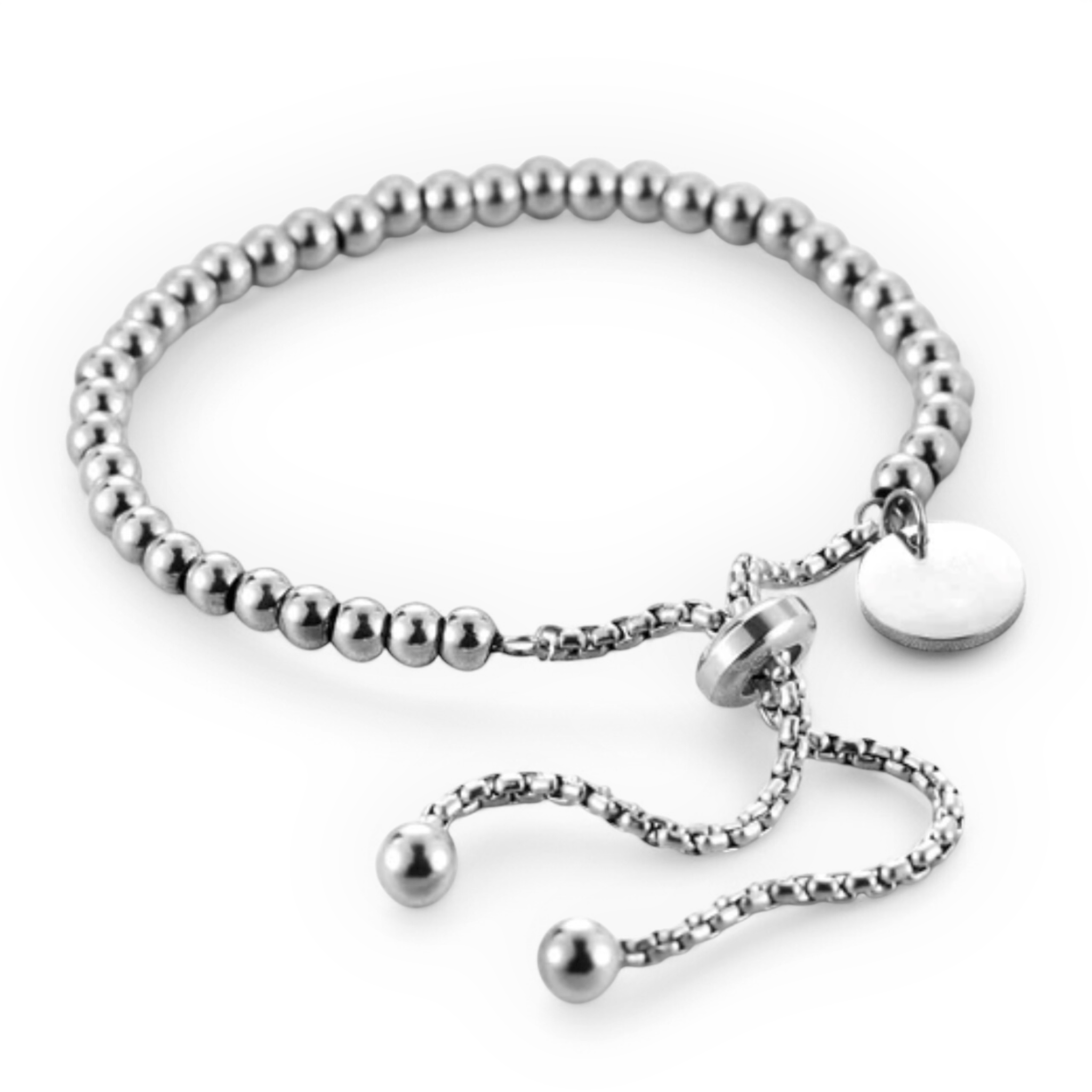 Pulsera Ajustable cuentas redondas Silver - Personalizable - Made For Wolfies