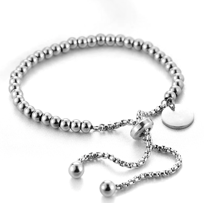 Pulsera Ajustable cuentas redondas Silver - Personalizable - Made For Wolfies
